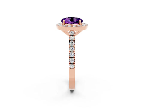 Rose gold Round Cut Halo Diamond Ring with Pavé Band and Three-Prong Setting_2