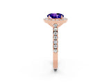 Rose gold Round Cut Halo Diamond Ring with Pavé Band and Three-Prong Setting_2