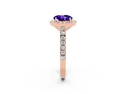 Rose gold Round Cut Halo Diamond Ring with Pavé Band and Three-Prong Setting_2