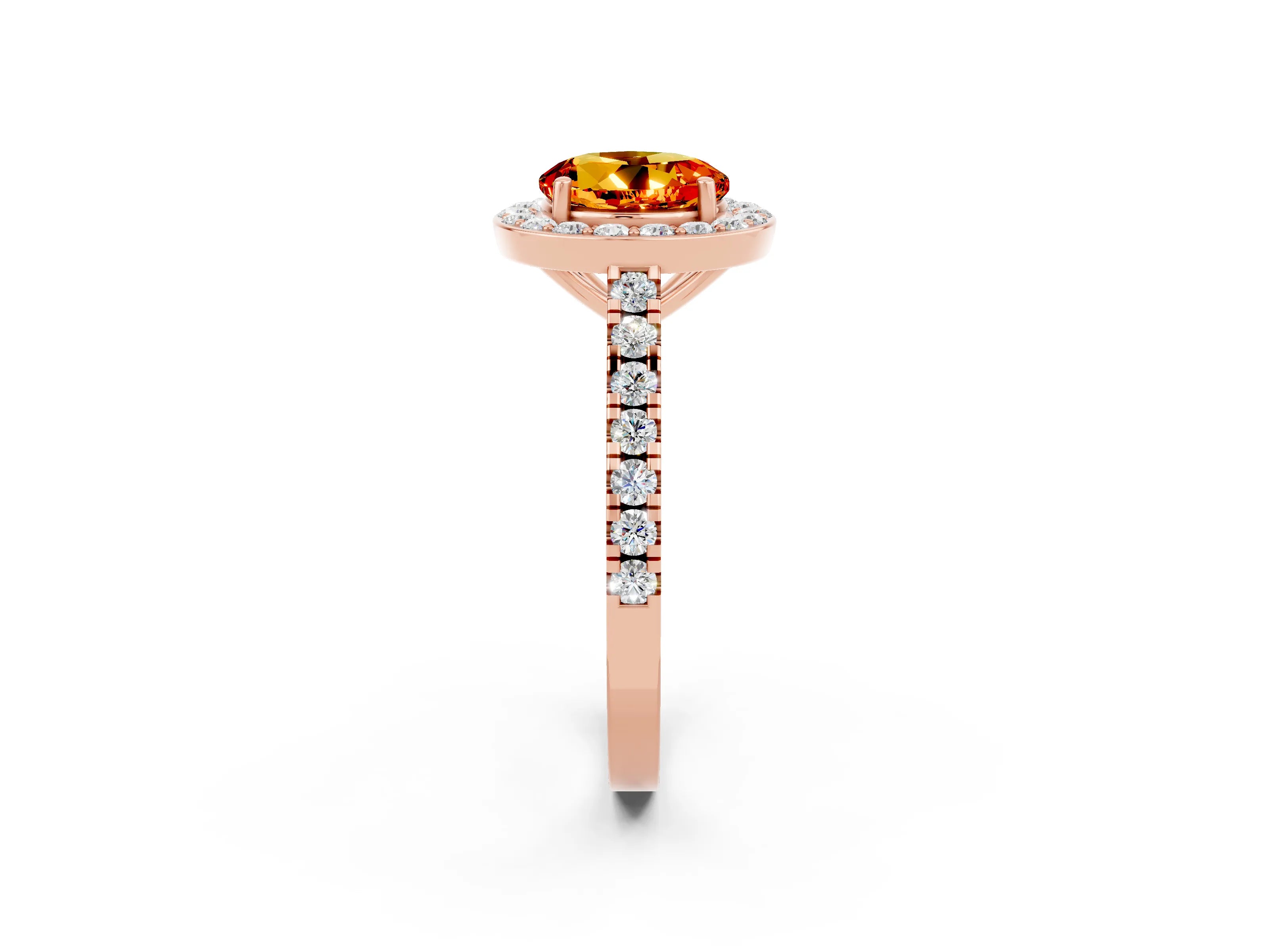 Rose gold Round Cut Halo Diamond Ring with Pavé Band and Three-Prong Setting_2