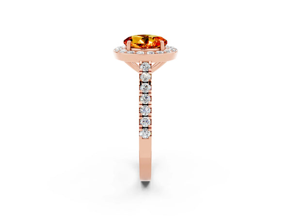 Rose gold Round Cut Citrine Halo Ring with Round Pavé Split Shank and Prong Setting