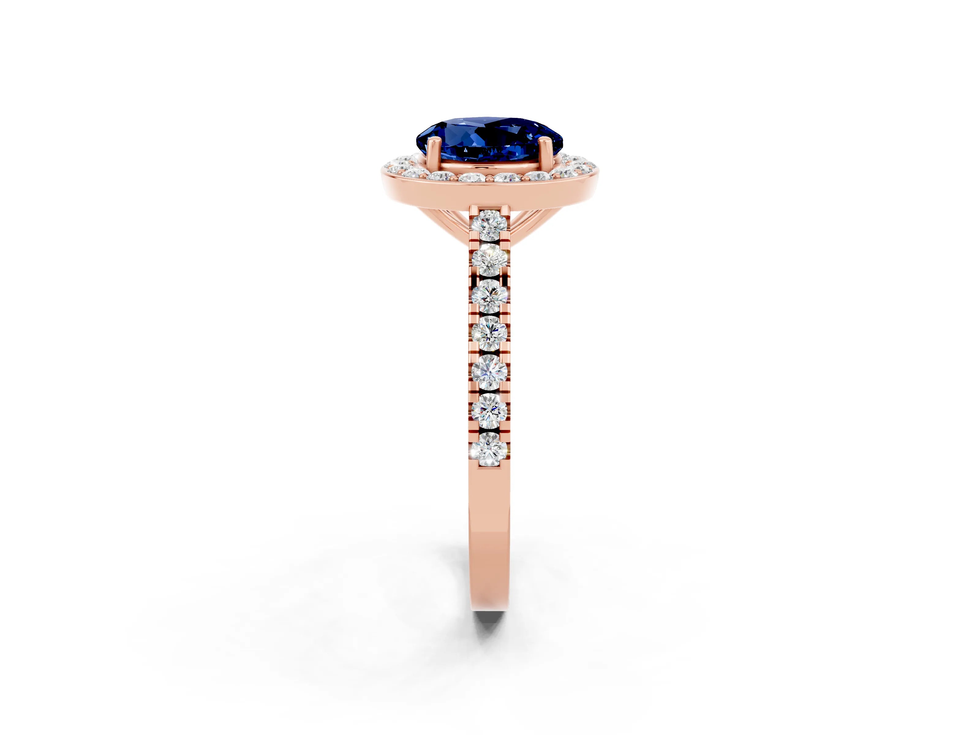 Rose gold Round Cut Halo Diamond Ring with Pavé Band and Three-Prong Setting_2