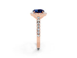 Rose gold Round Cut Halo Diamond Ring with Pavé Band and Three-Prong Setting_2