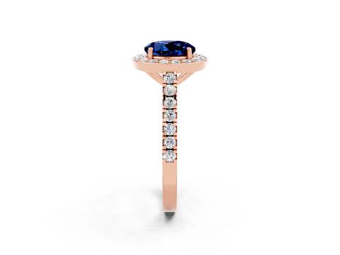 Rose gold Round Cut Halo Diamond Ring with Pavé Band and Three-Prong Setting_2