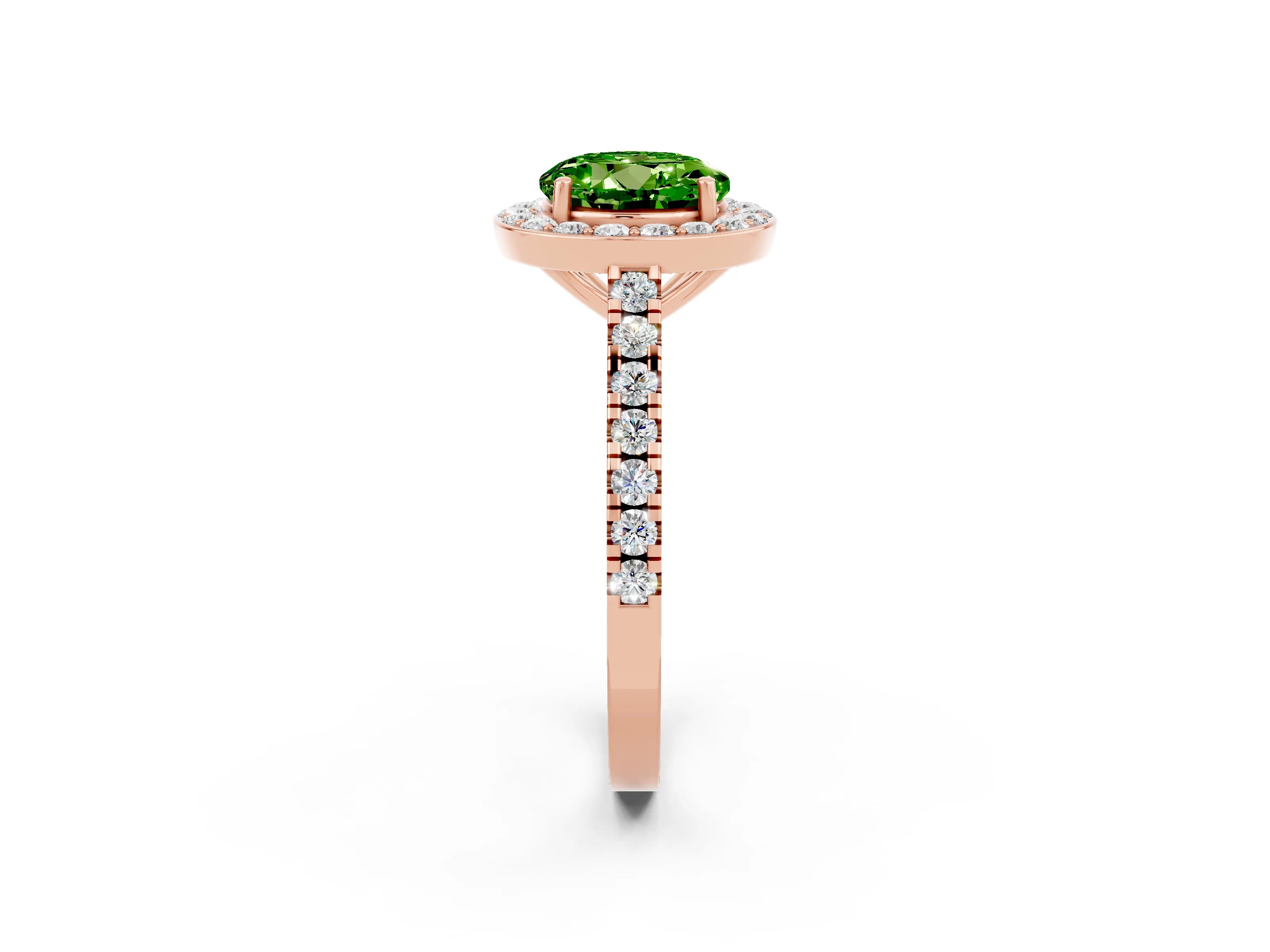 Rose gold Round Cut Halo Diamond Ring with Pavé Band and Three-Prong Setting_2