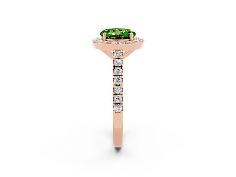 Rose gold Round Cut Halo Diamond Ring with Pavé Band and Three-Prong Setting_2