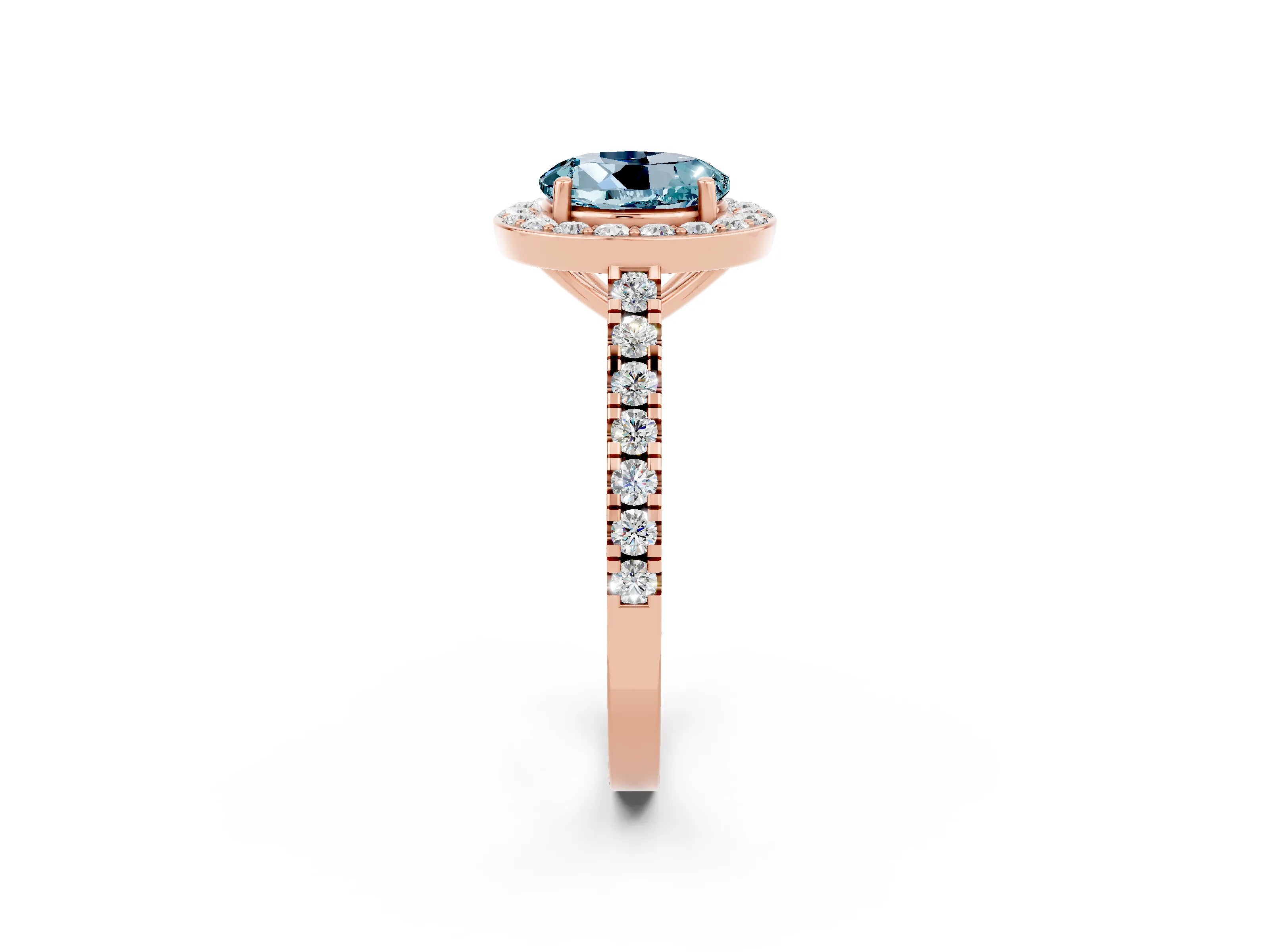 Rose gold Round Cut Halo Diamond Ring with Pavé Band and Three-Prong Setting_2