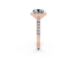 Rose gold Round Cut Halo Diamond Ring with Pavé Band and Three-Prong Setting_2