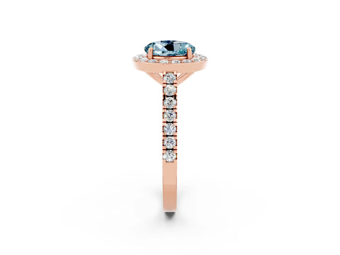 Rose gold Round Cut Halo Diamond Ring with Pavé Band and Three-Prong Setting_2