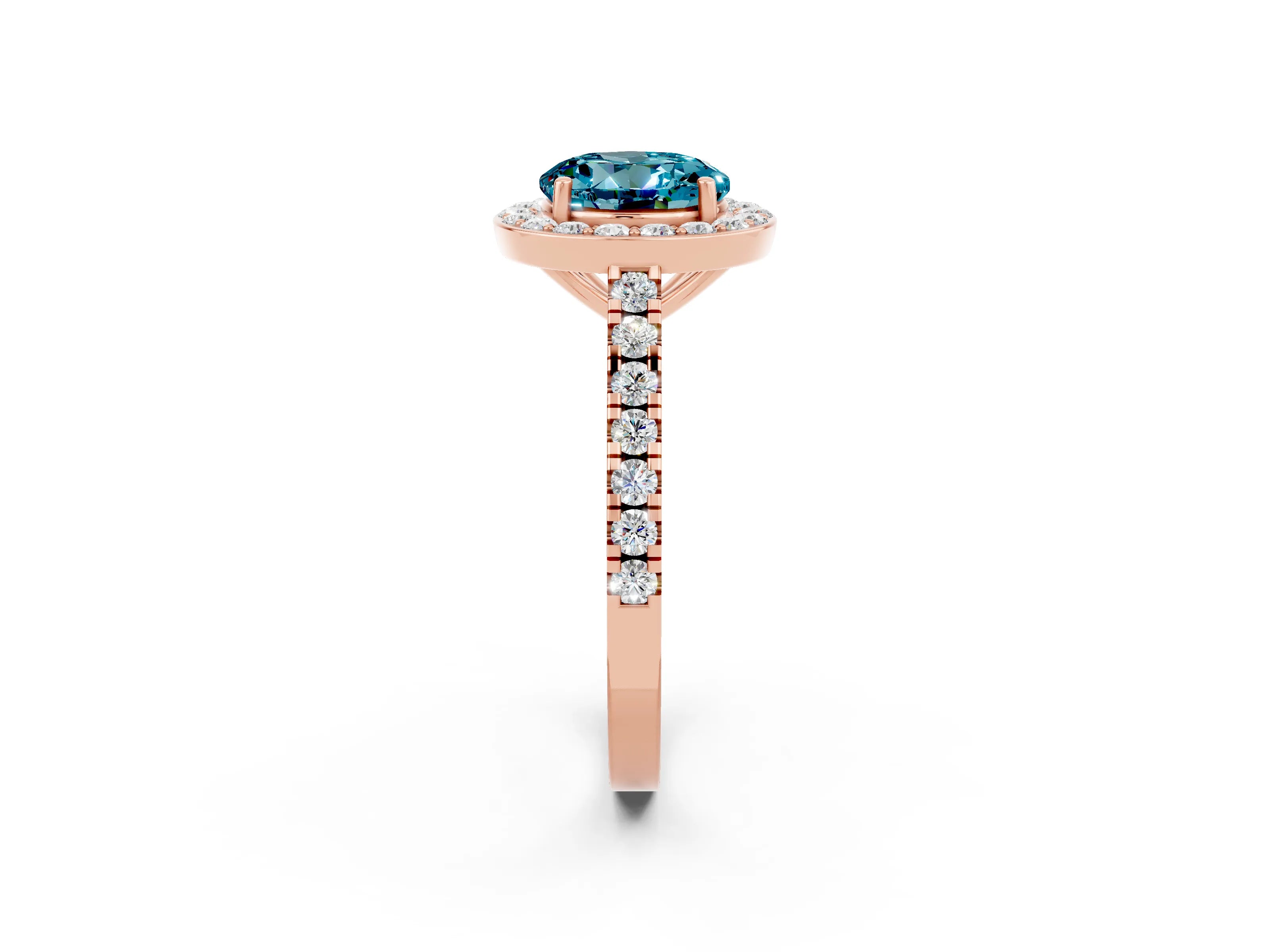 Rose gold Round Cut Halo Diamond Ring with Pavé Band and Three-Prong Setting_2