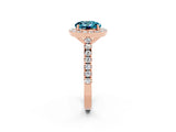 Rose gold Round Cut Halo Diamond Ring with Pavé Band and Three-Prong Setting_2