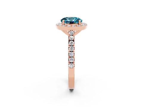 Rose gold Round Cut Halo Diamond Ring with Pavé Band and Three-Prong Setting_2