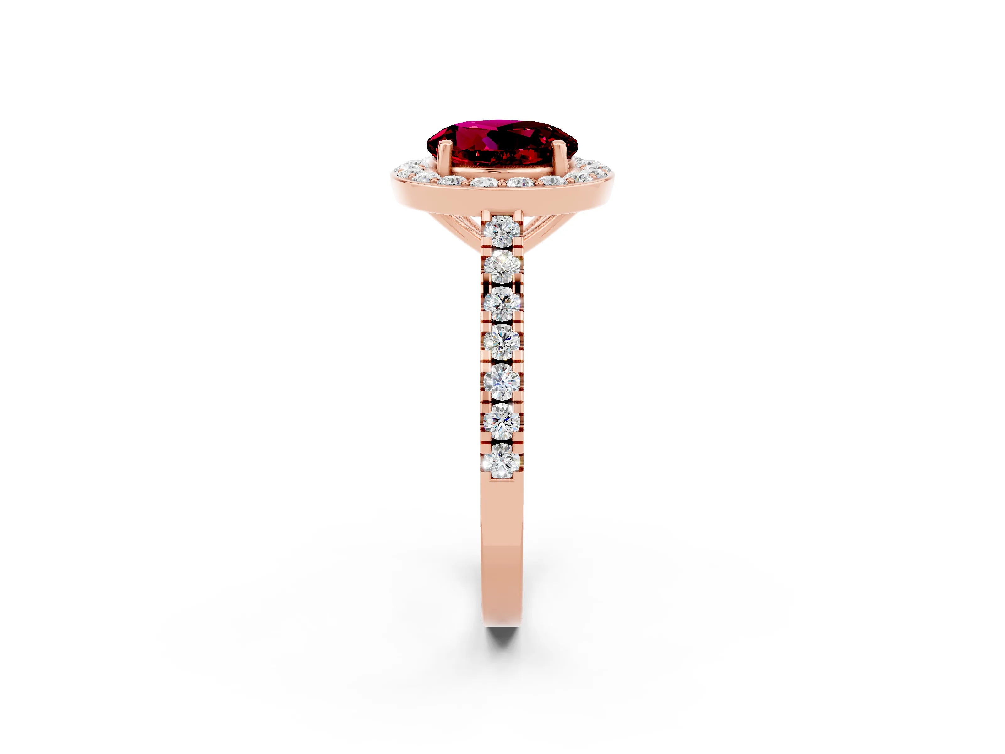 Rose gold Round Cut Halo Diamond Ring with Pavé Band and Three-Prong Setting_2