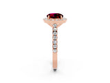 Rose gold Round Cut Halo Diamond Ring with Pavé Band and Three-Prong Setting_2