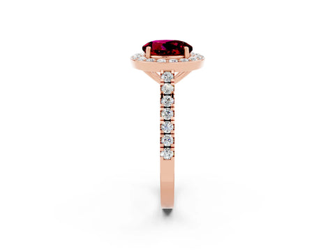Rose gold Round Cut Halo Diamond Ring with Pavé Band and Three-Prong Setting_2