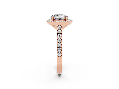 Rose gold Round Cut Halo Diamond Ring with Pavé Band and Three-Prong Setting_2