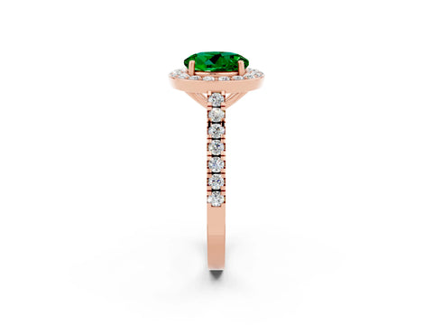 Rose gold Round Cut Halo Diamond Ring with Pavé Band and Three-Prong Setting_2
