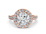 Rose gold Round Cut Halo Diamond Ring with Pavé Band and Three-Prong Setting_3