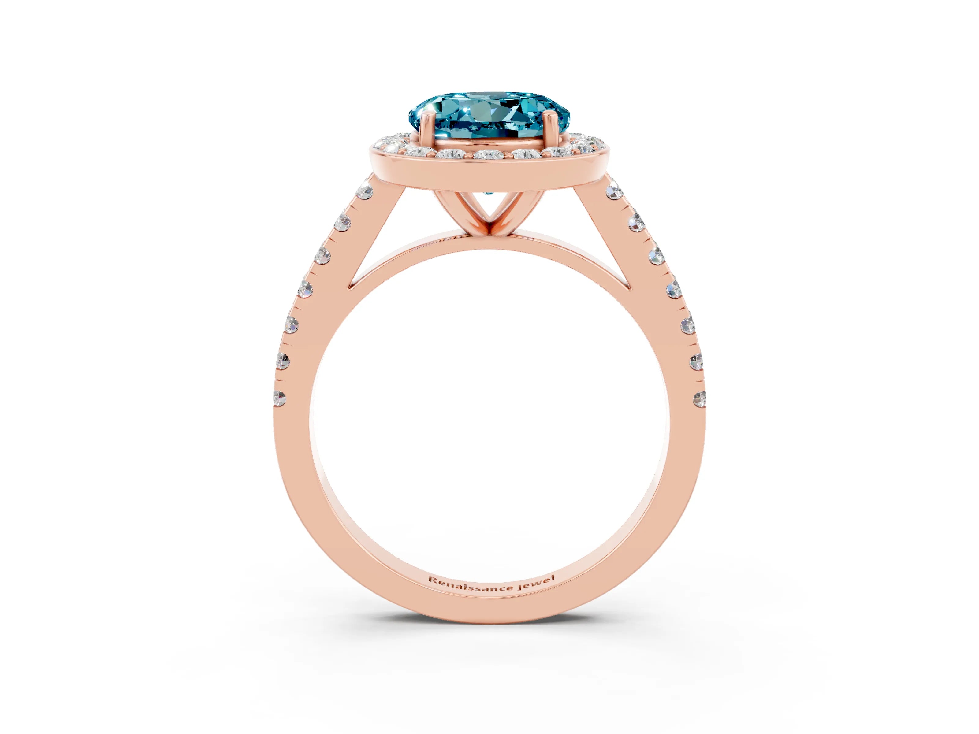 Rose gold Round Cut Halo Diamond Ring with Pavé Band and Three-Prong Setting_3