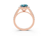 Rose gold Round Cut Halo Diamond Ring with Pavé Band and Three-Prong Setting_3