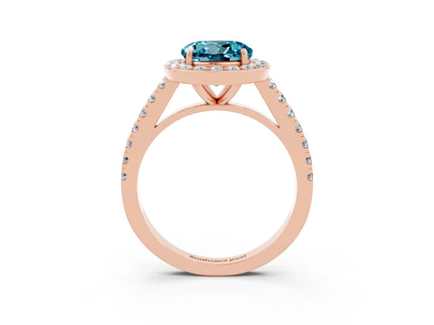 Rose gold Round Cut Halo Diamond Ring with Pavé Band and Three-Prong Setting_3