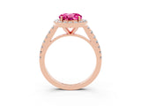 Rose gold Round Cut Halo Diamond Ring with Pavé Band and Three-Prong Setting_3