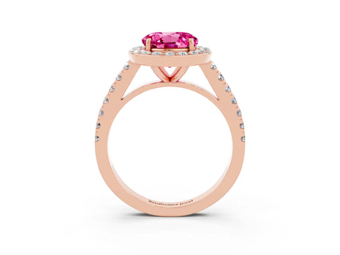 Rose gold Round Cut Halo Diamond Ring with Pavé Band and Three-Prong Setting_3