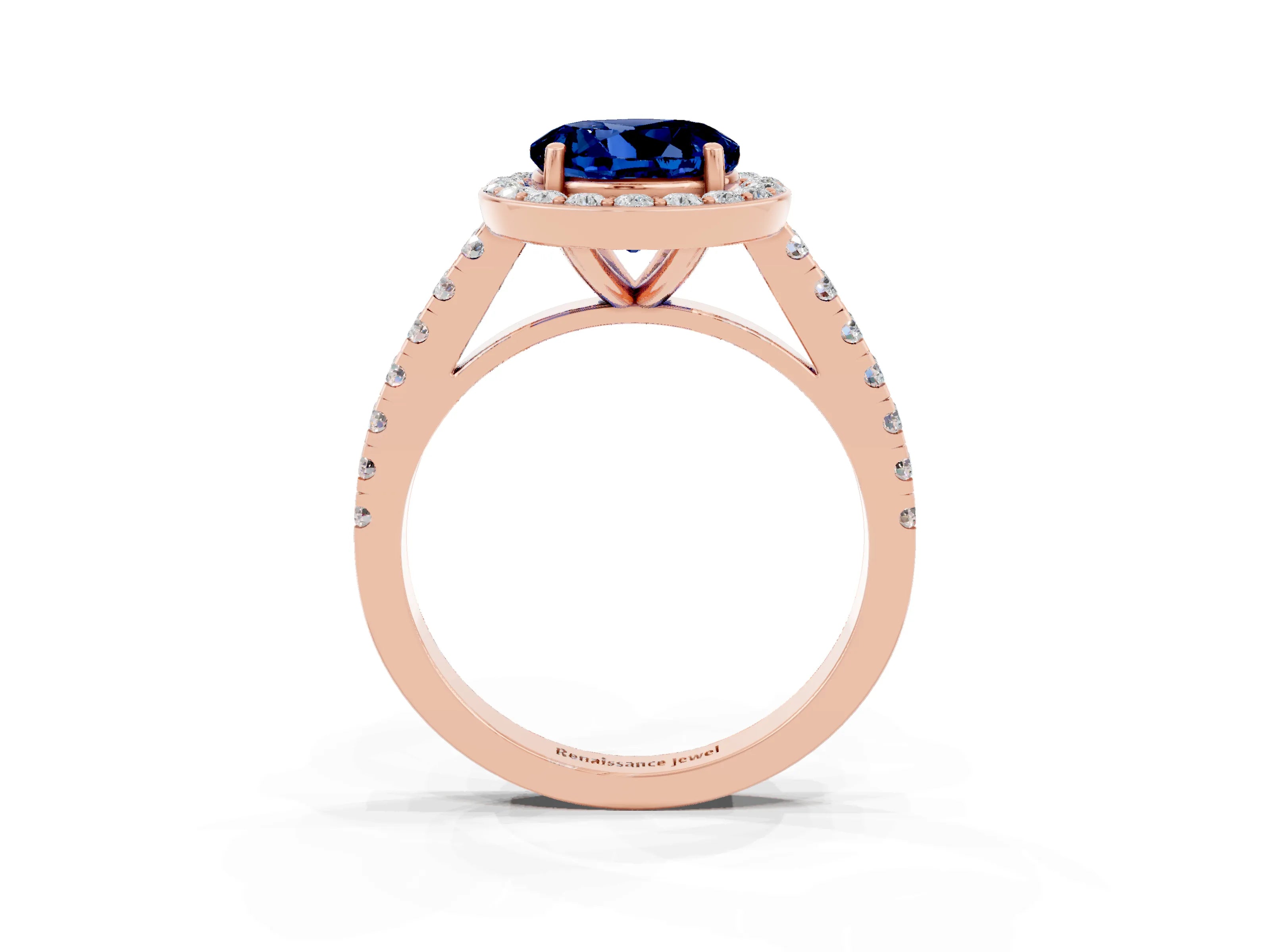 Rose gold Round Cut Halo Diamond Ring with Pavé Band and Three-Prong Setting_3