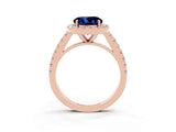 Rose gold Round Cut Halo Diamond Ring with Pavé Band and Three-Prong Setting_3