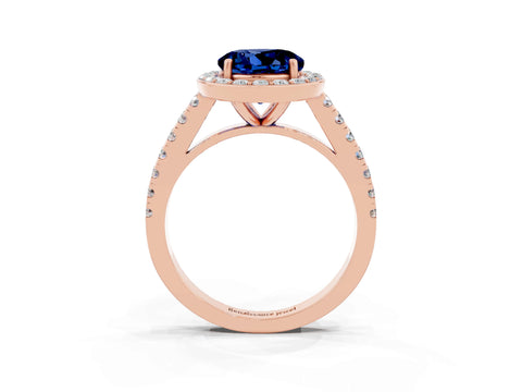 Rose gold Round Cut Halo Diamond Ring with Pavé Band and Three-Prong Setting_3