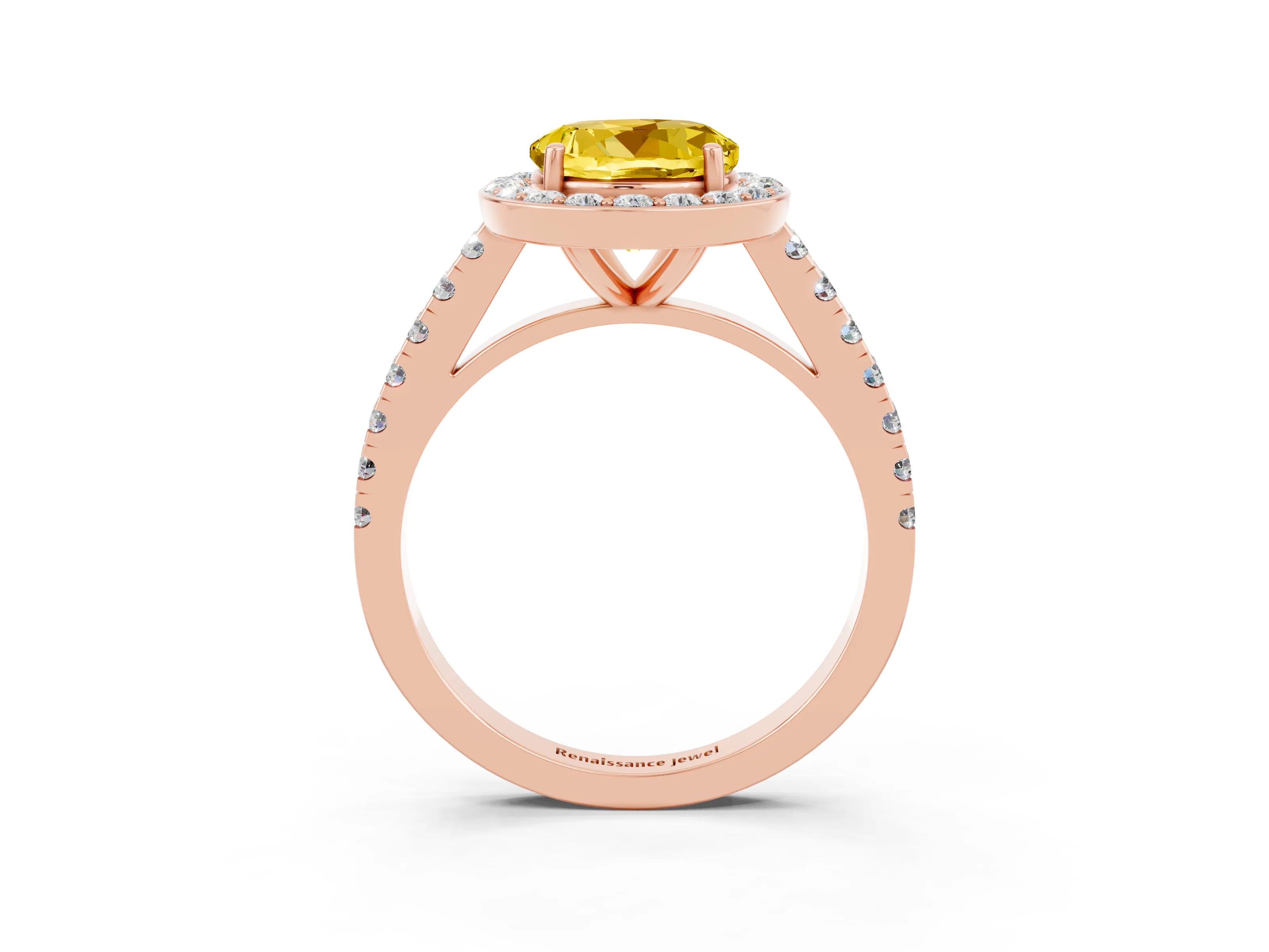 Rose gold Round Cut Halo Diamond Ring with Pavé Band and Three-Prong Setting_3