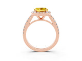 Rose gold Round Cut Halo Diamond Ring with Pavé Band and Three-Prong Setting_3