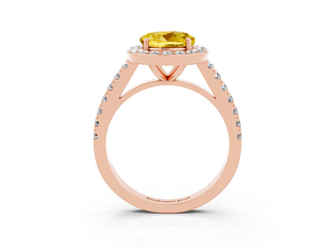 Rose gold Round Cut Halo Diamond Ring with Pavé Band and Three-Prong Setting_3