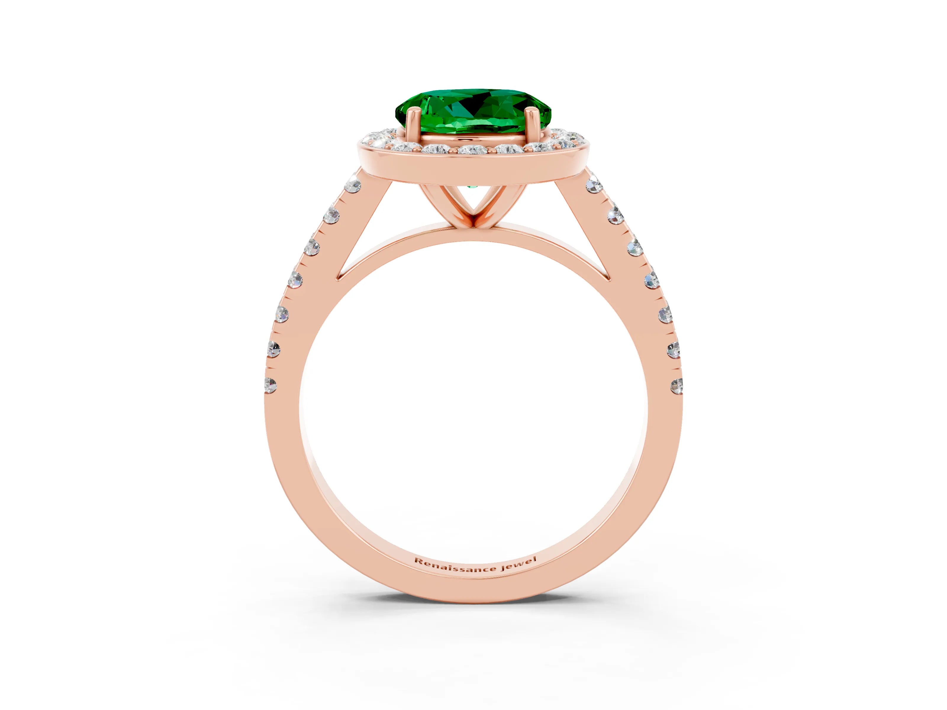 Rose gold Round Cut Halo Diamond Ring with Pavé Band and Three-Prong Setting_3