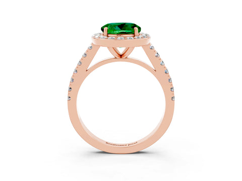 Rose gold Round Cut Halo Diamond Ring with Pavé Band and Three-Prong Setting_3