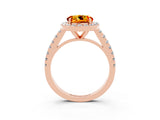 Rose gold Round Cut Halo Diamond Ring with Pavé Band and Three-Prong Setting_3
