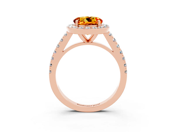Rose gold Round Cut Citrine Halo Ring with Round Pavé Split Shank and Prong Setting