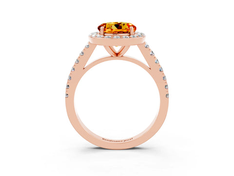 Rose gold Round Cut Halo Diamond Ring with Pavé Band and Three-Prong Setting_3