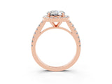 Rose gold Round Cut Halo Diamond Ring with Pavé Band and Three-Prong Setting_3