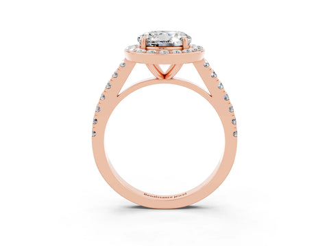Rose gold Round Cut Halo Diamond Ring with Pavé Band and Three-Prong Setting_3