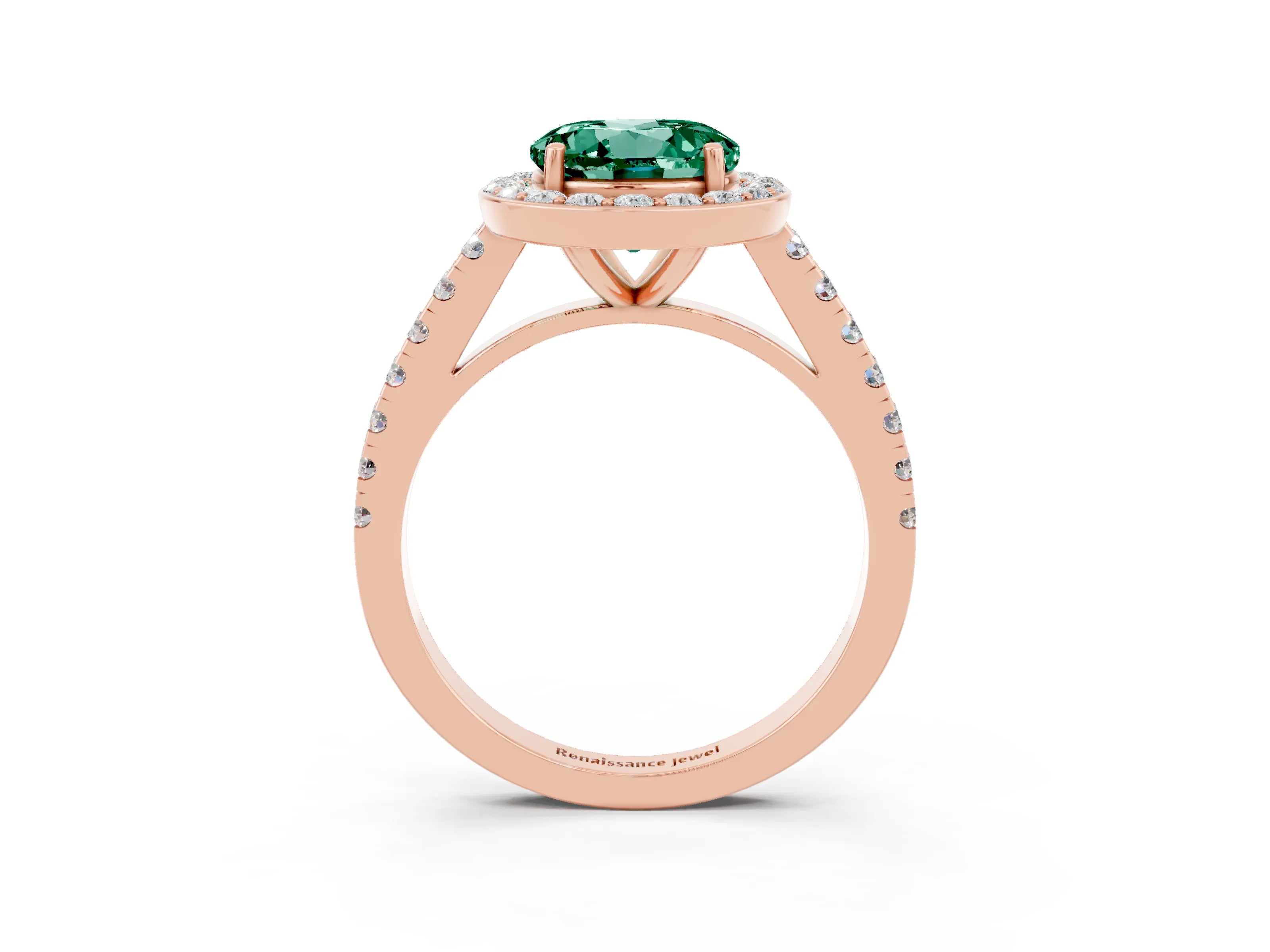 Rose gold Round Cut Halo Diamond Ring with Pavé Band and Three-Prong Setting_3