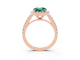 Rose gold Round Cut Halo Diamond Ring with Pavé Band and Three-Prong Setting_3