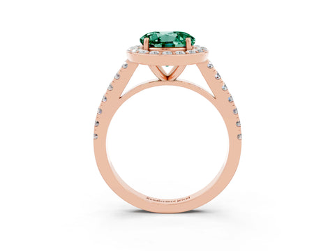Rose gold Round Cut Halo Diamond Ring with Pavé Band and Three-Prong Setting_3