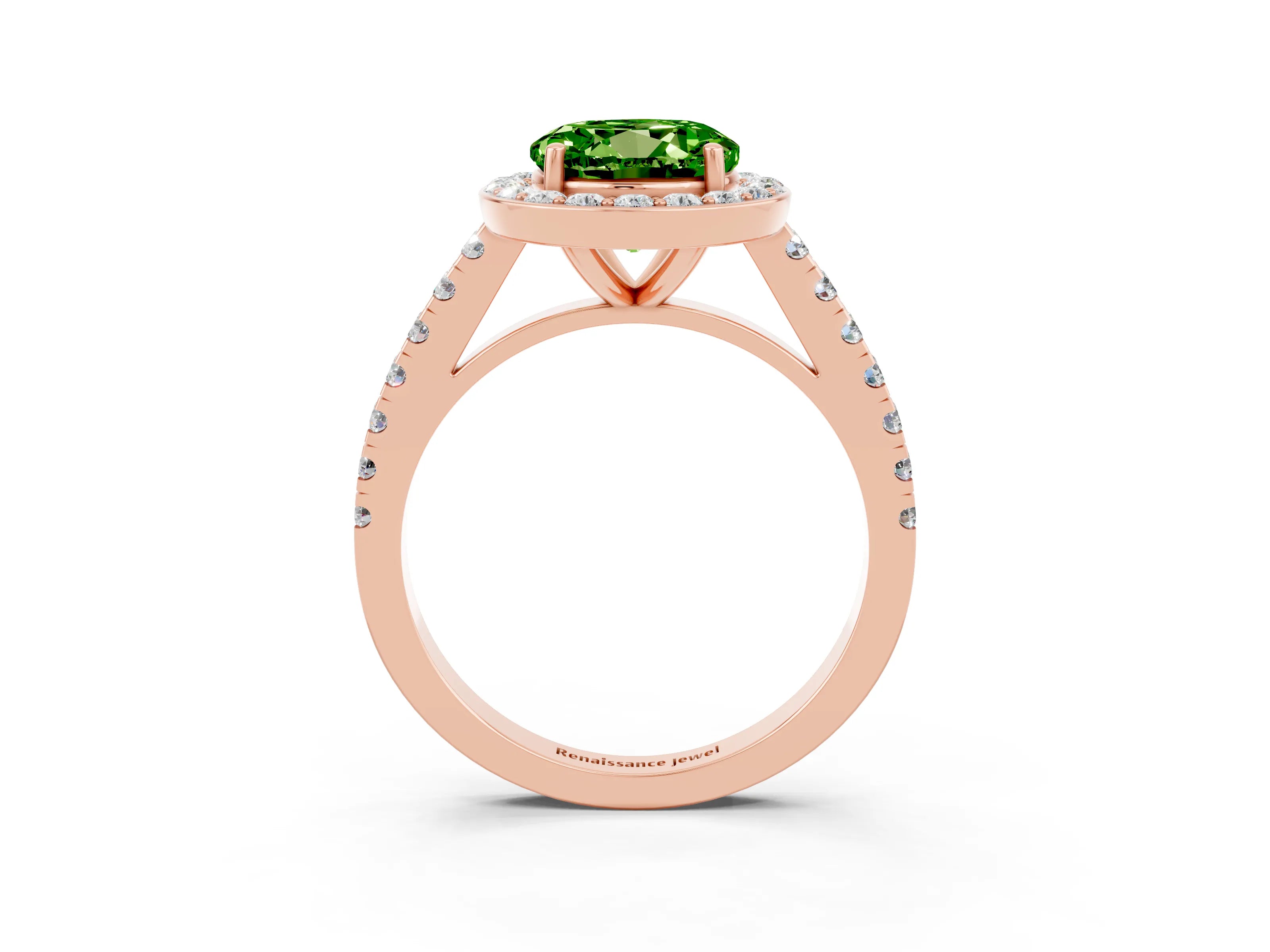 Rose gold Round Cut Halo Diamond Ring with Pavé Band and Three-Prong Setting_3