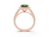 Rose gold Round Cut Halo Diamond Ring with Pavé Band and Three-Prong Setting_3