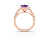Rose gold Round Cut Halo Diamond Ring with Pavé Band and Three-Prong Setting_3