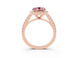 Rose gold Round Cut Halo Diamond Ring with Pavé Band and Three-Prong Setting_3