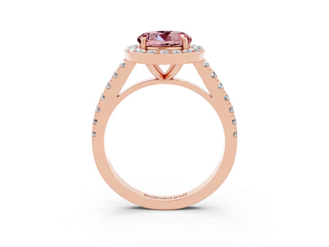 Rose gold Round Cut Halo Diamond Ring with Pavé Band and Three-Prong Setting_3