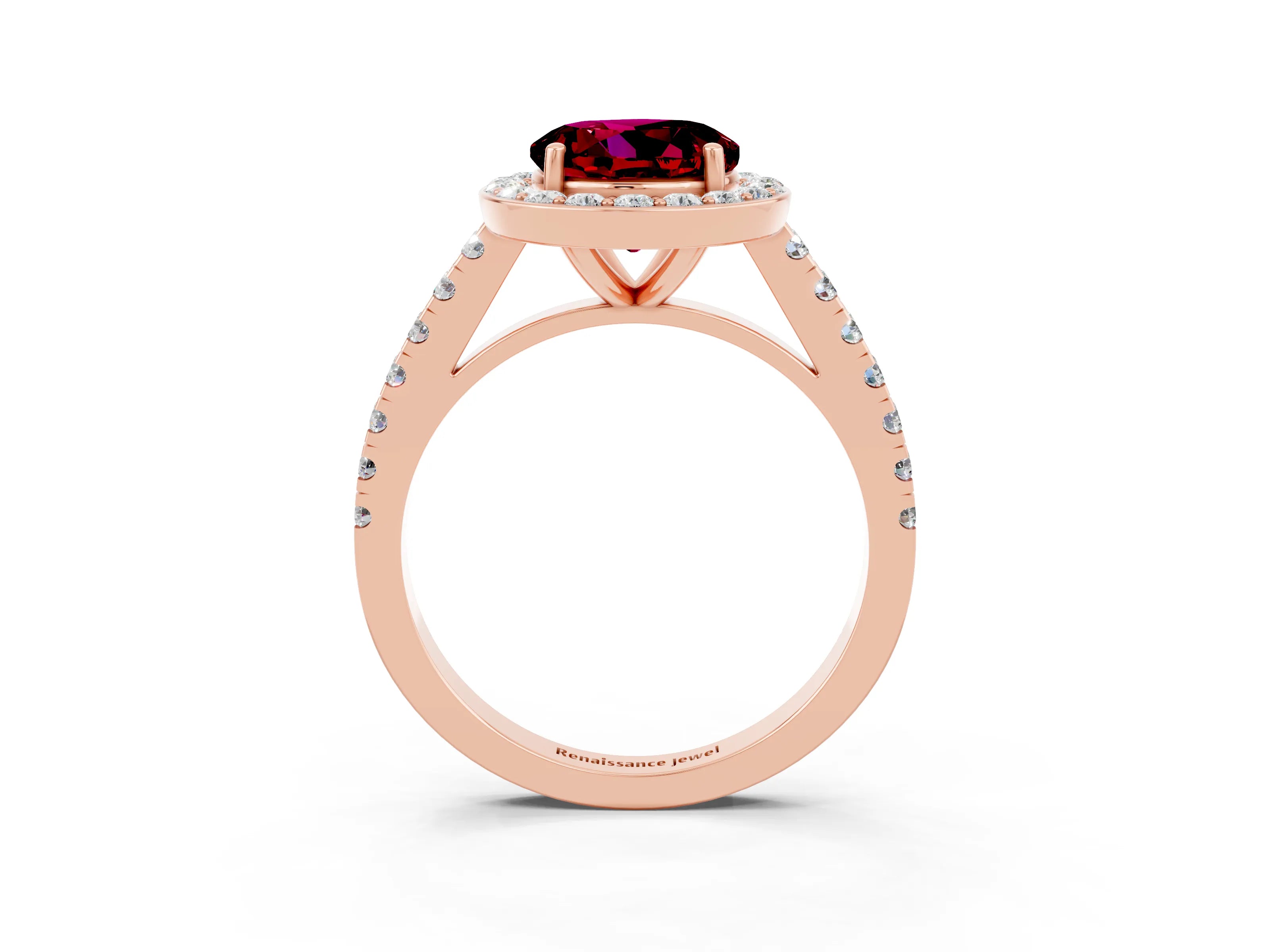 Rose gold Round Cut Halo Diamond Ring with Pavé Band and Three-Prong Setting_3