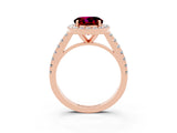 Rose gold Round Cut Halo Diamond Ring with Pavé Band and Three-Prong Setting_3